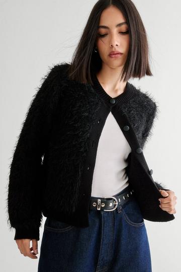 Black Shaggy Knit Cardigan