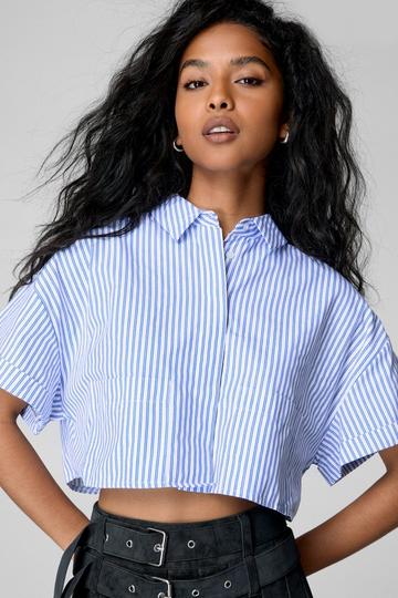 Blue Cropped Boxy Short Sleeve Shirt