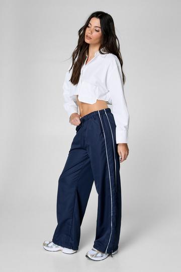 Nylon Stripe Side Wide Leg Trousers navy