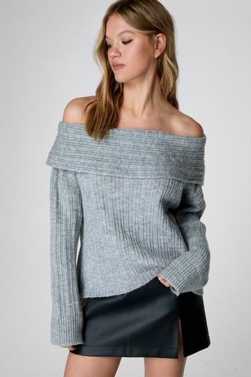 Knitted Off The Shoulder Long Sleeve Top grey