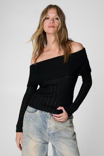 Knitted Off The Shoulder Long Sleeve Top black