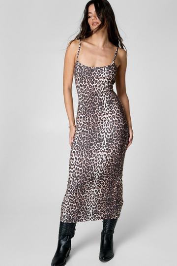 Leopard Print Strappy Midi Dress leopard