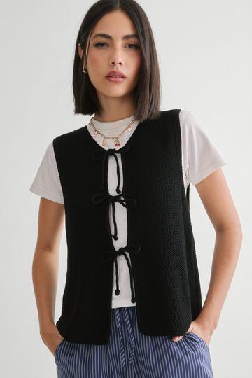 Tie Front Knitted Vest black