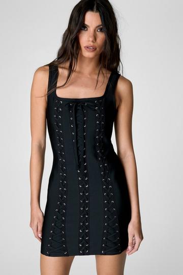 Bandage Lace Up Mini Dress black