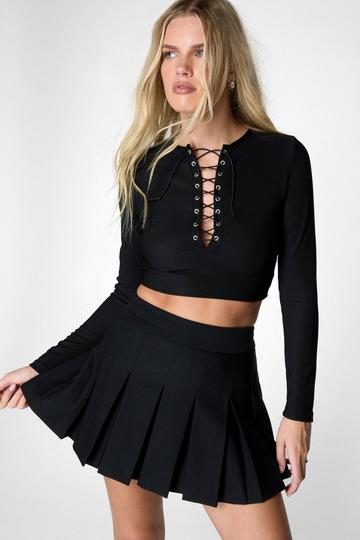 Lace Up Long Sleeve Top black