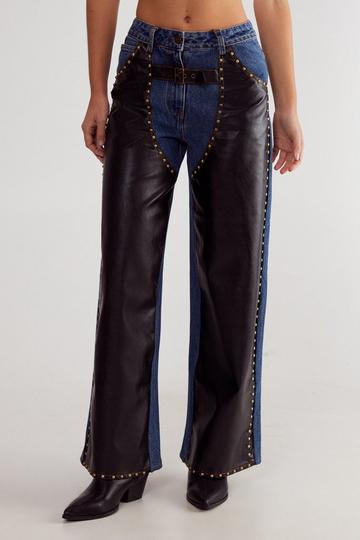 Dark Brown Denim Pu Mix Chaps