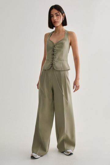 Olive Green Premium Tailored Belted Trouser