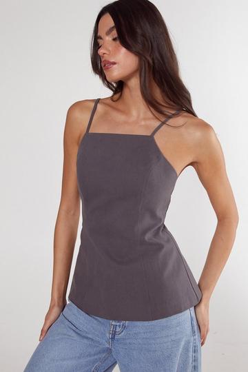 Tailored Cotton Twill Backless Longline Top charcoal