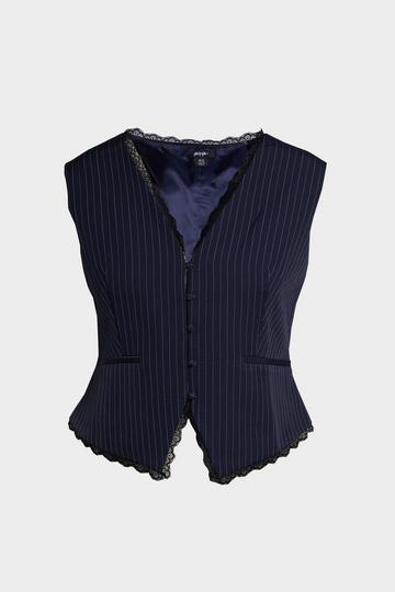 Plus Tailored Lace Hem Vest navy