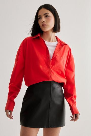 Red Cotton Oversized Shirt