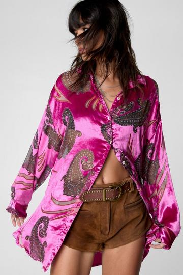 Paisley Devore Sheer Oversized Shirt pink