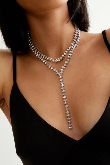 Diamante Y Drop Layered Necklace silver