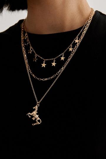 Star and Horse Layered Necklace gold