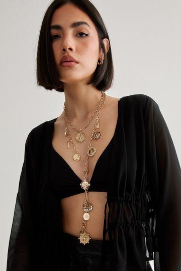 Coin Layered Y Drop Necklace gold