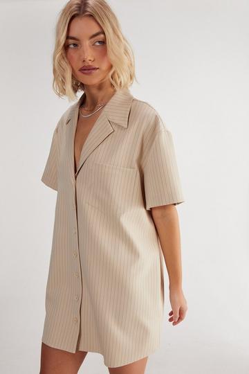 Pinstripe Revere Shirt Dress neutral