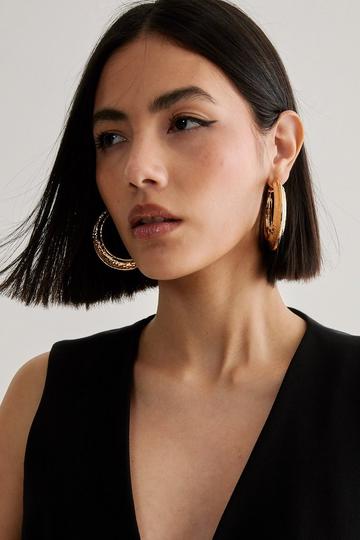 Gold Metallic Textured Hoop Earrings