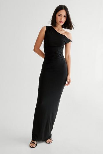 Black Slinky Off Shoulder Maxi Dress