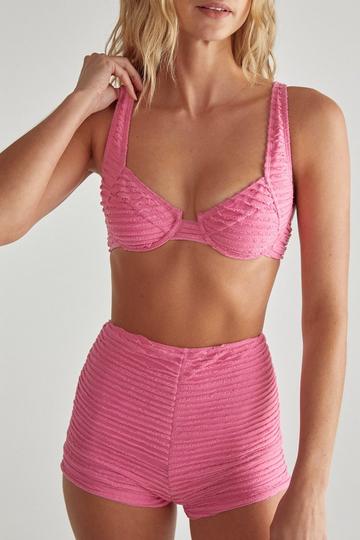 Pink Ruffle Textured Underwire Bikini and Short Set