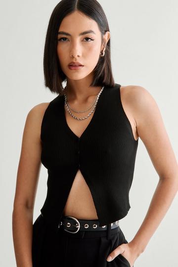 Black Knitted Button Up Vest