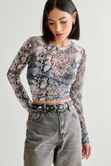 Mesh Animal Print Long Sleeved Top animal