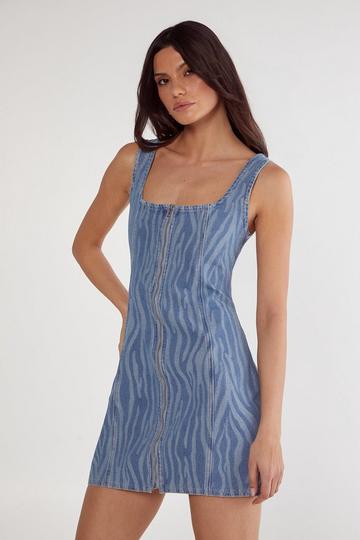 Zebra Denim Corset Mini Dress light wash