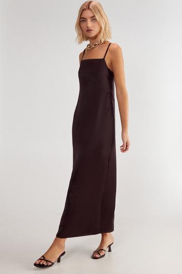 Satin Square Neck Maxi Slip Dress chocolate