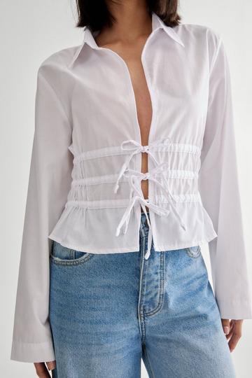 Tie Front Long Sleeve Shirt white