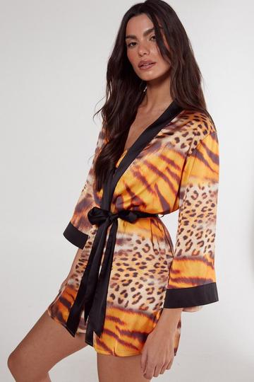 Mixed Tiger & Leopard Print Robe orange