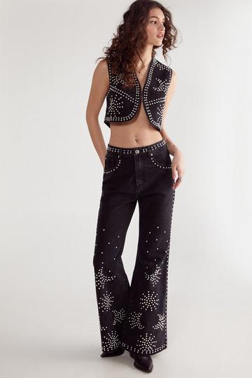 (Az) Western Studded Flare Jean black