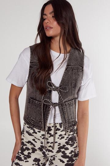 Tie Front Denim Gilet washed black