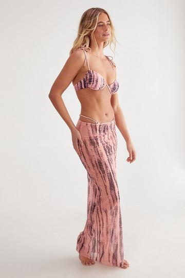 Tie Dye V Wire 3pc Maxi Skirt Bikini Set tan