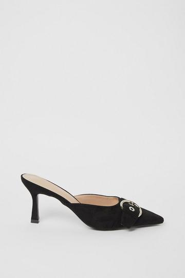 Black Buckle Detail Pointed Toe Mule