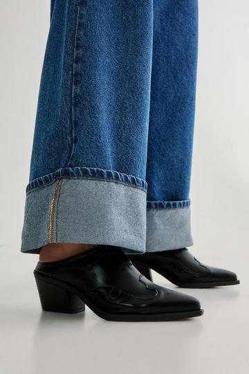 Black Pointed Toe Western Mule