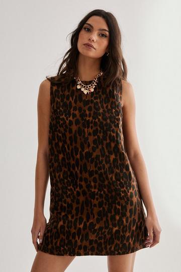 Leopard Print Tunic Mini Dress tan