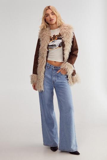 Faux Mongolian Fur And Suede Jacket brown