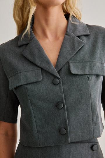 Grey Tailored Utility Cropped Shirt