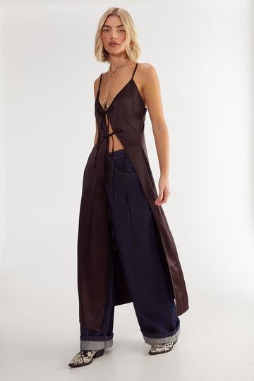 (AM) Satin Asymmetric Tie Maxi Top chocolate