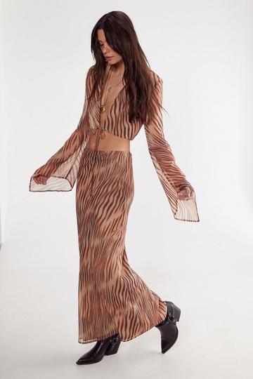 Orange (Az) Chiffon Blurred Zebra Maxi Skirt