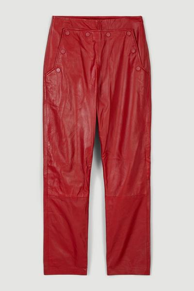 KarenMillen red Leather Button Detail Trouser