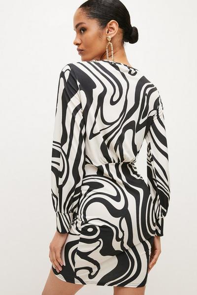 KarenMillen zebra Mono Ruched Button Jersey Wrap Mini Dress