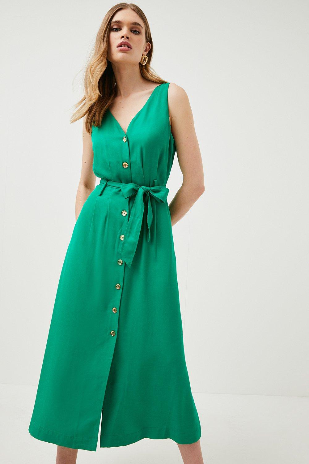 KarenMillen Linen Viscose Woven Midi Dress | Debenhams