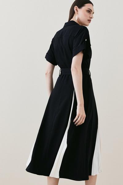 KarenMillen mono Soft Tailored Pleated Colourblock Shirt Midi Dress