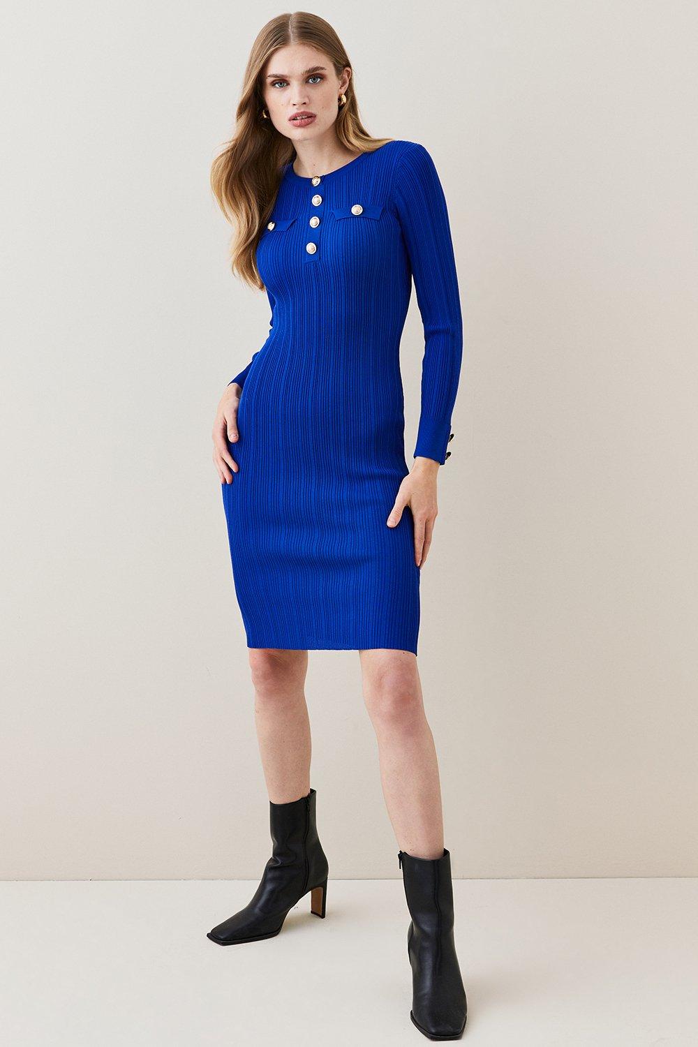 KarenMillen Military Trim Rib Knitted Mini Dress | Debenhams