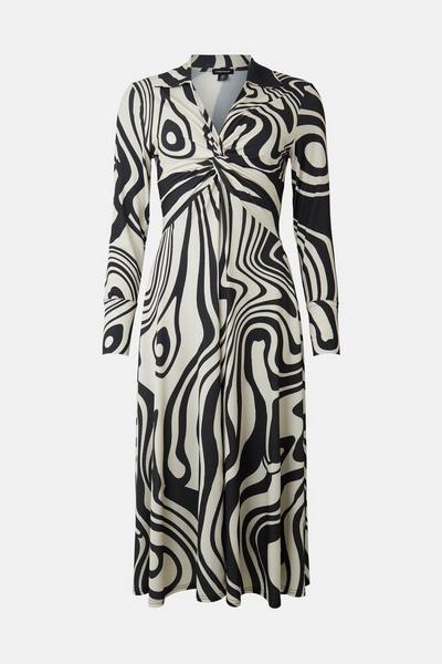 KarenMillen Black/White Mono Printed Jersey Twist Knot Midaxi Dress