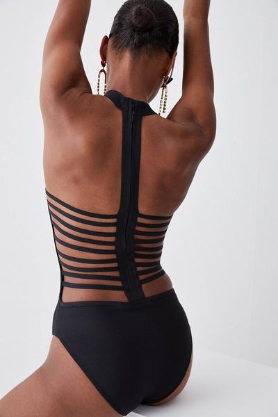 KarenMillen black Bandage Halter Neck Strappy Back Swimsuit