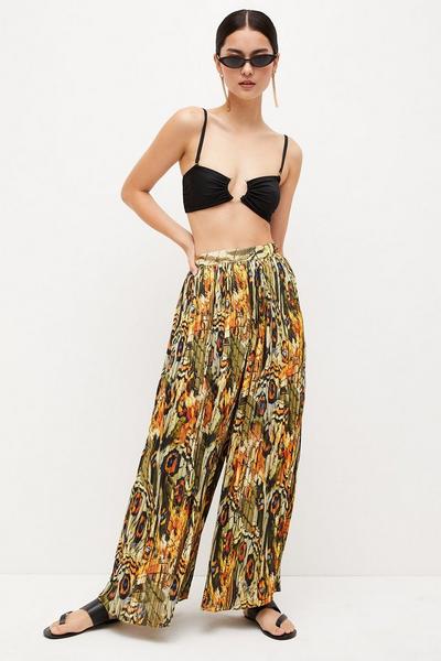 KarenMillen lime Petite Feather Printed Pleated Drama Trouser