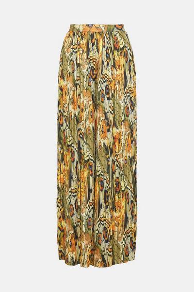 KarenMillen lime Petite Feather Printed Pleated Drama Trouser