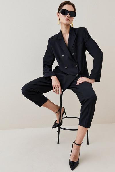 KarenMillen black Wool Blend Double Breasted Tailored Jacket