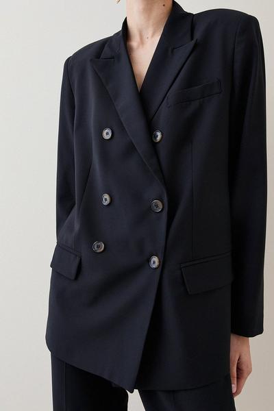 KarenMillen black Wool Blend Double Breasted Tailored Jacket