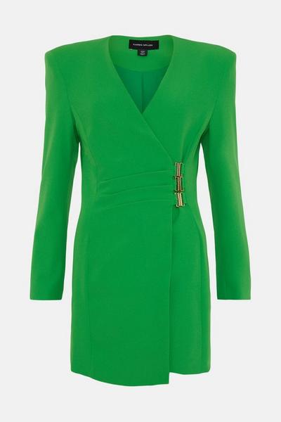 KarenMillen green Strong Shoulder Wrap Mini Dress